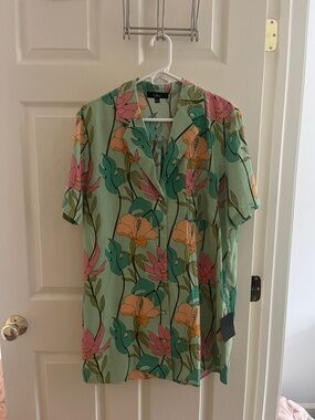Lulus Mint Green Floral Button-Up Mini Dress